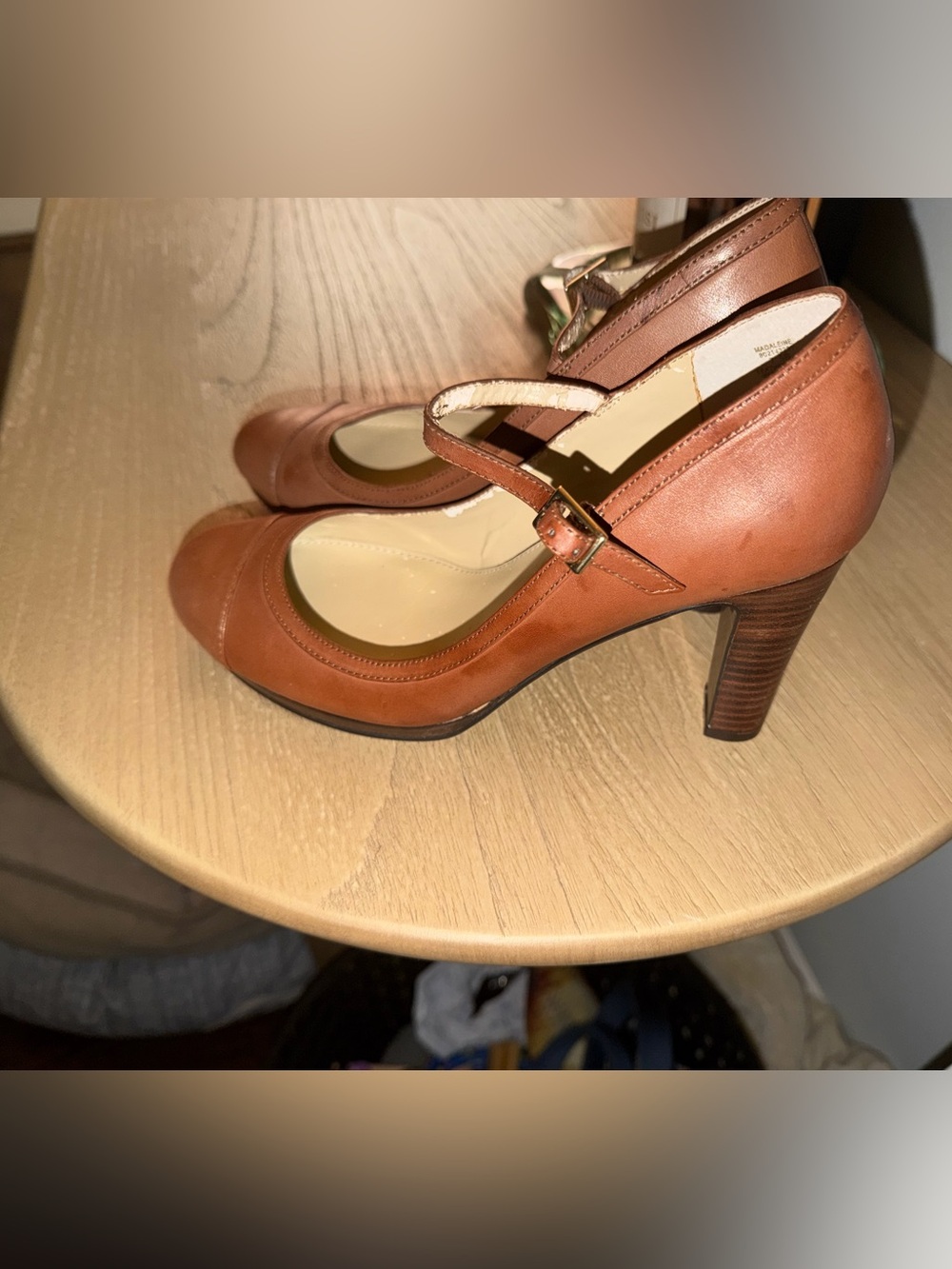Ralph Lauren dark tan cognac leather Mary Jane Heel pump 7.5